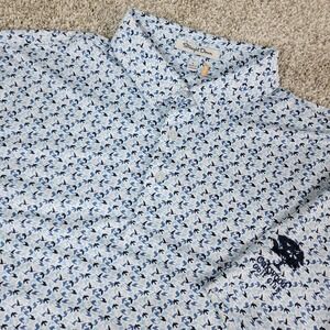 Straight Down Mens Large Blue AOP Birds Performance Stretch Golf Polo SS